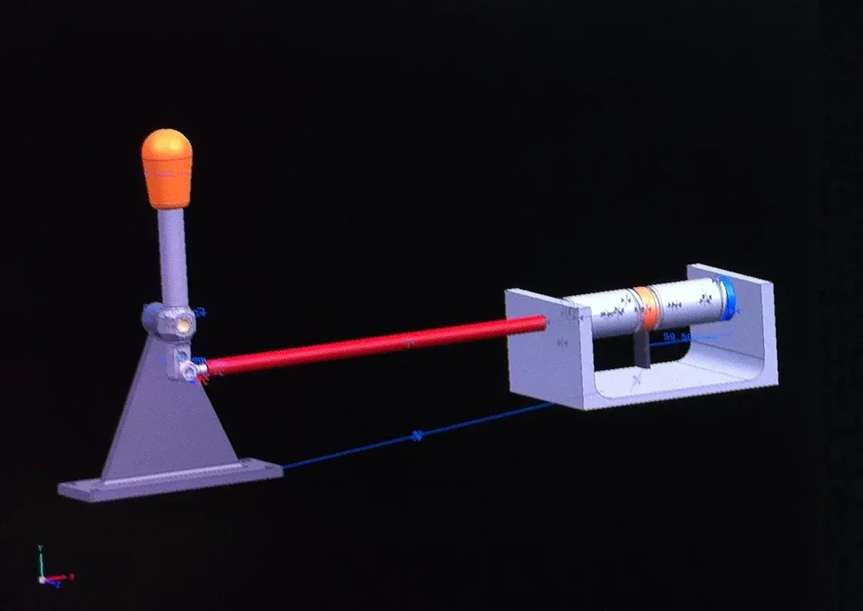CAD assembly of a gear lever linked to an actuator
